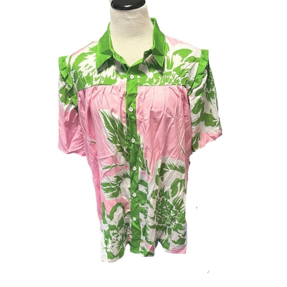 New! Pink and Green Button Down Sz 3XL
